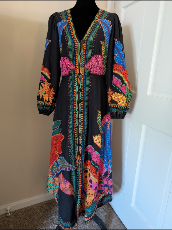 FARM Rio Dresses & Skirts - Farm Rio Black Cool Leopards Linen Blend V-Neck Maxi Dress Small Boho Resort